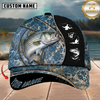 Maxcorners Fishing Blue Marble Splash Design Personalized Name 3D Cap