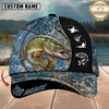 Maxcorners Fishing Blue Marble Splash Design Personalized Name 3D Cap