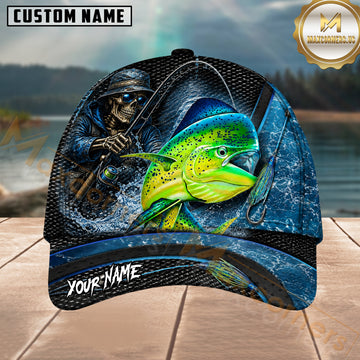 Maxcorners Fishing Skull Angler Blue Lure Mahi Mahi Personalized 3D Cap