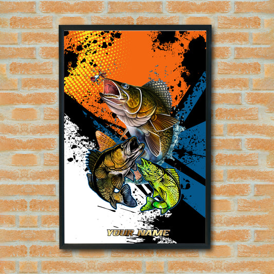 Maxcorners Walleye Fishing Pop Art Grunge Splash Design Personalized Name 3D Poster