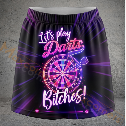 Maxcorners Darts Neon Let’s Play Darts Bitches Quote Personalized 3D Skirts With Shorts