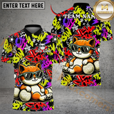 Maxcorners Cool Cat Swing Golf Polo Shirt, Customized Name & Team Name 3D Shirts (4 Colors)