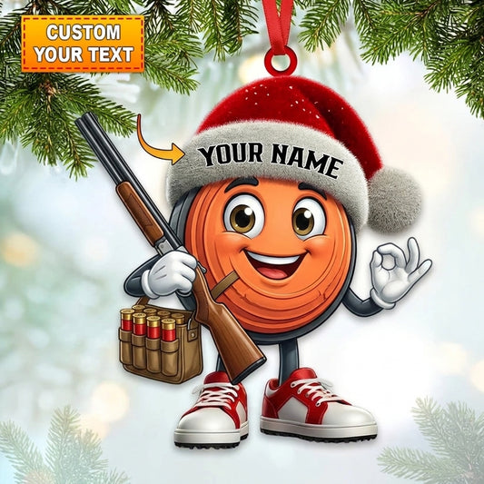 Maxcorners Personalized Funny Clay Target Cartoon Shotgun Santa Hat Hunting Acrylic Christmas Ornament And Keychain Custom Gift For Hunters 2D Flat