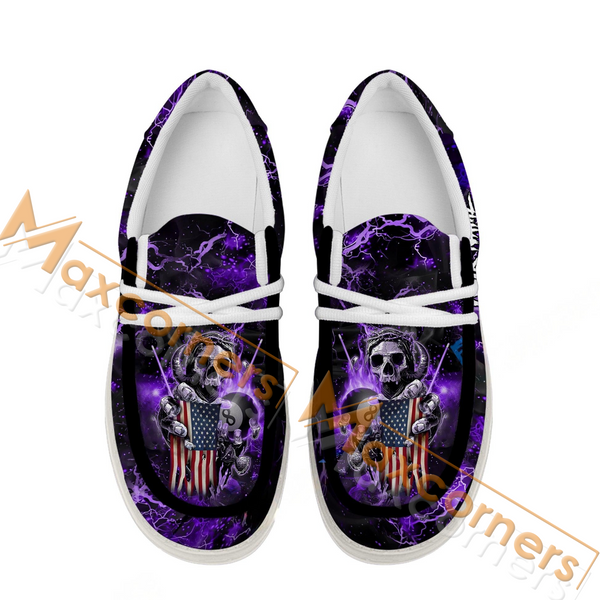 Maxcorners Billiard Ball 8 Purple Skull Fire Personalized Name Canvas Loafer Shoes