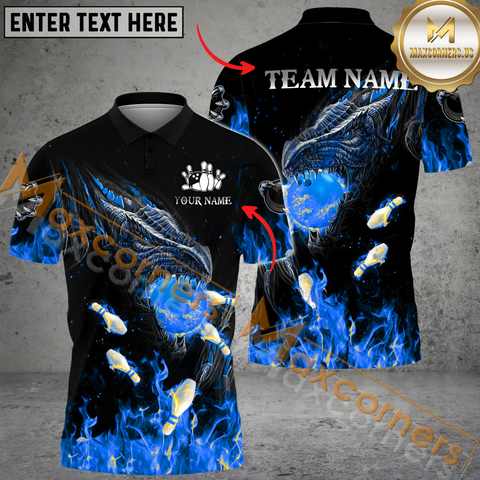 Maxcorners Dragon Ball Fire Bowling Jersey Multicolor Option Customized Name, Team Name 3D Polo Shirt