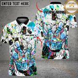 Maxcorners White Graffiti Splash Paint Bowling Jersey Customized Name, Team Name 3D Polo Shirt