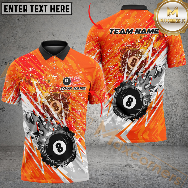 Maxcorners Billiard Ball 8 Lightning Flame Multicolor Option Customized Name, Team Name 3D Polo Shirt