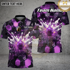 Maxcorners Bowling Pin Strike Explosion Purple Multioptions Personalized Name, Team Name Unisex 3D Shirt (4 Colors)