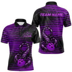 Maxcorners Custom Black And Purple Scorpion Bowling Team Polo Shirts For Men, Bowling League Shirt LM054