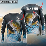 Maxcorners Walleye Fishing Dark Blue Sport Personalized Name, Team Name 3D Long Sleeve Shirt