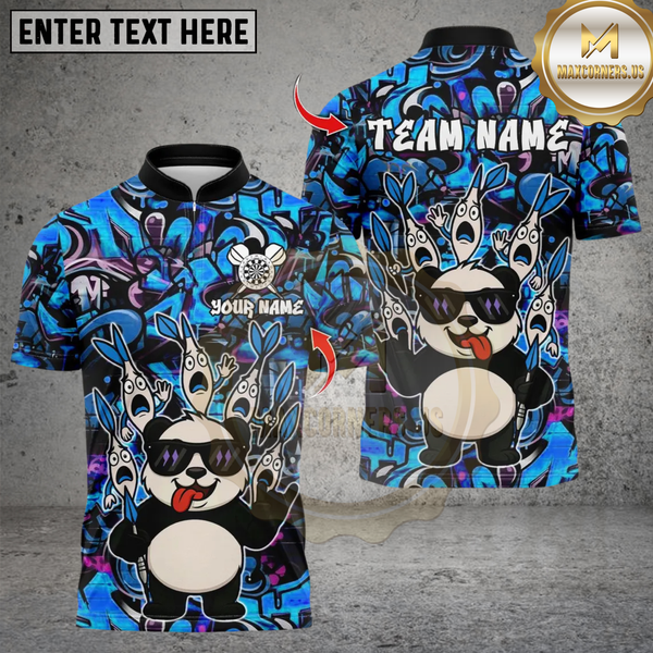 Maxcorners Darts Panda Cool Graffiti Style Multicolor Customized Name, Team Name 3D Shirts