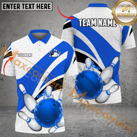 Maxcorners Ribbon Pattern Bowling Jersey Multicolor Option Customized Name, Team Name 3D Polo Shirt