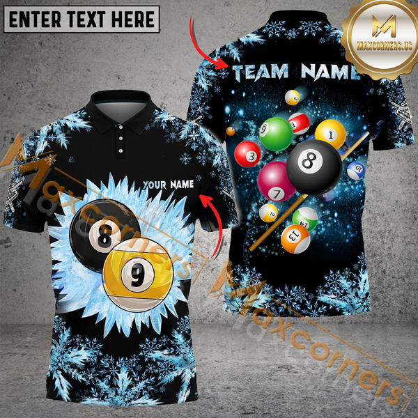 Maxcorners Big Ice 8 Ball, 9 Ball Billiard Jersey Customized Name, Team Name 3D Polo Shirt