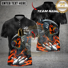 Maxcorners Bowling And Pins Flame Reaper Play Customized Name, Team Name 3D Shirt (4 Colors)