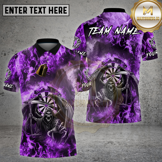 Maxcorners Dart Purple Flame Reaper Dartboard Multicolor Options Personalized Name, Team Name 3D Shirt (4 Colors)