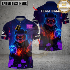 Maxcorners Bowling Bear Dark Flame Multicolor Customized Name, Team Name 3D Shirts