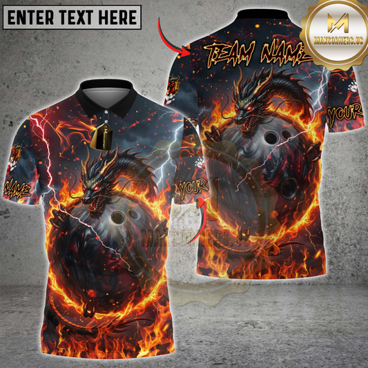 Maxcorners Bowling Fire Dragon & Bowling Ball Multicolor Customized Name, Team Name 3D Shirts