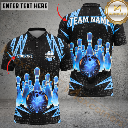 Maxcorners Bowling Electric Personalized Name Men And Women 3D Polo Shirt Custom Bowling Team Jersey (4 Colors)