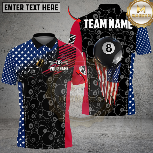 Maxcorners Billiards Ball 8 American Flag Fly Up Personalized Shirt