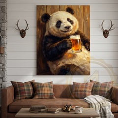 Maxcorners Funny Panda Canvas Wall Art - Beer Drinking Panda Humor Print