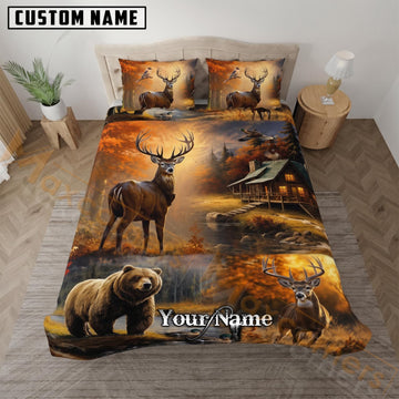 Maxcorners Deer Hunting Bear Autumn Wilderness Custom Name 3D Bedding Set
