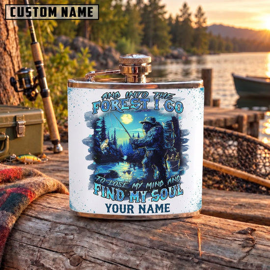 Maxcorners Fishing Forest Quote Fisherman Night Scene Personalized Name 3D Hip Flask