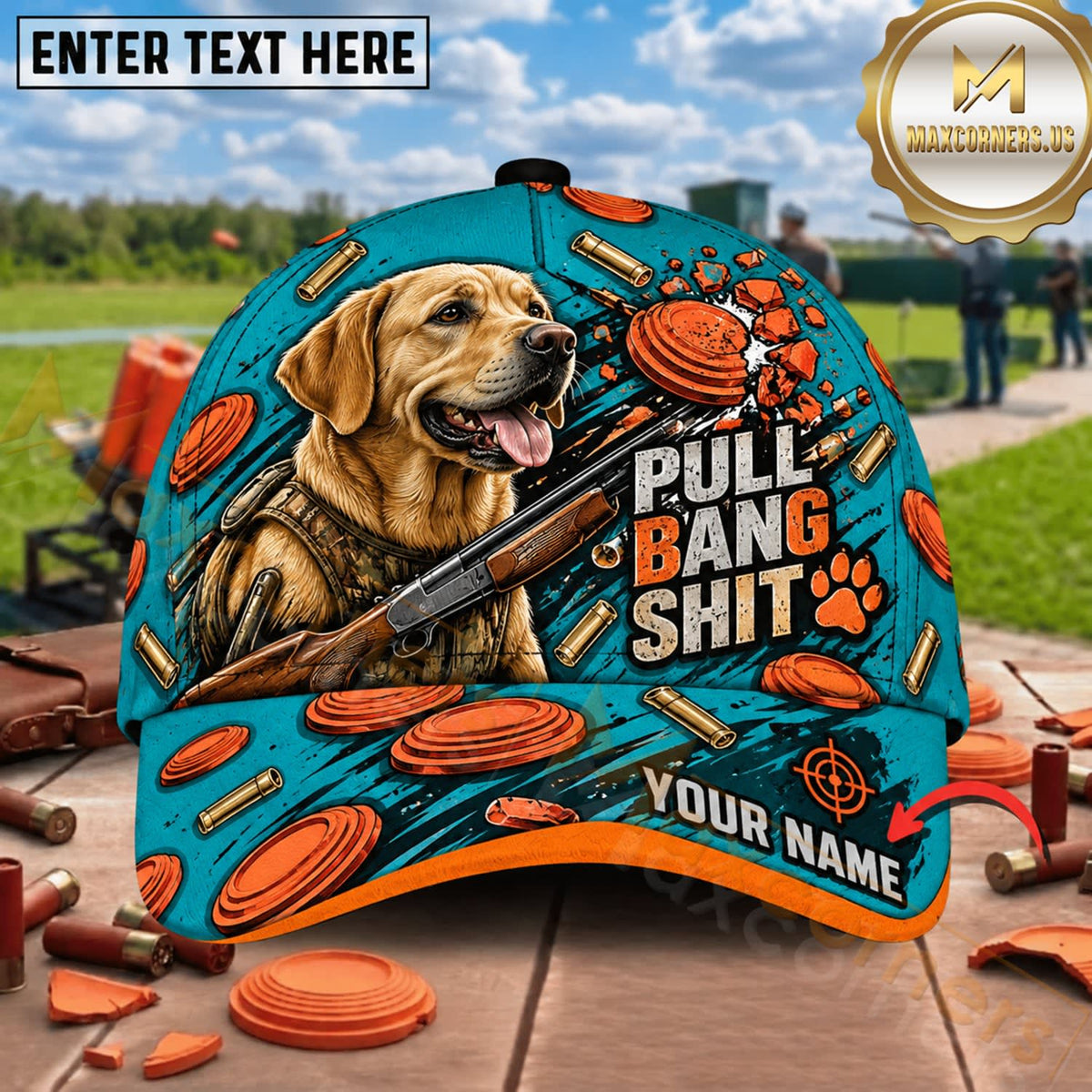 Maxcorners Pull Bang Shoot Labrador Clay Target Trap Shooting Personalized Name 3D Cap