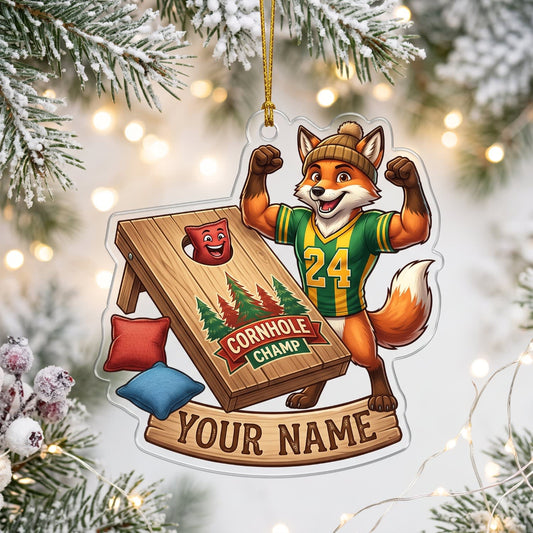 Maxcorners Cornhole Fox Player Christmas Design Customized Name 3D Keychain And Ornament