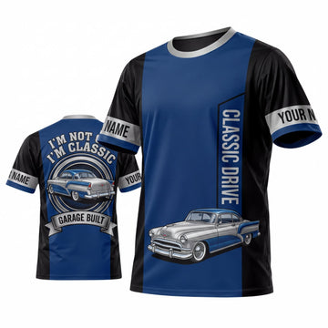 Maxcorners Personalized Car Classic Muscle Car 3D T-Shirt – Navy Blue Silver Classic Ride and Silver Muscle Car