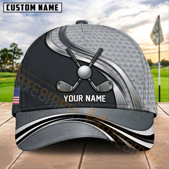 Maxcorners Golf Silver Crossed Clubs Ball Personalized Name 3D Cap