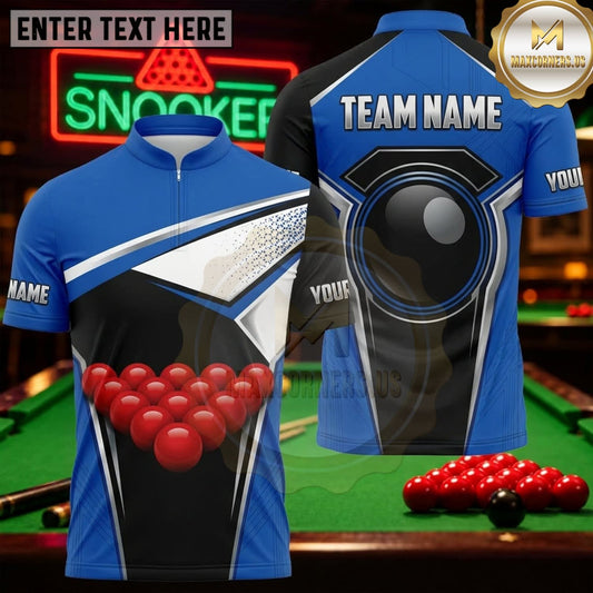 Maxcorners Snooker Royal Blue Silver Geometric Shield Personalized Name 3D Unisex Shirt