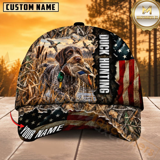 Maxcorners Dog Hunting And Duck Hunting Dog Marsh Camo American Flag Personalized Name 3D Cap