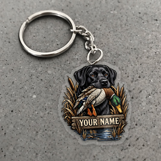 Maxcorners Duck Hunting Black Labrador Retriever Rustic Hunting Emblem Custom Name Gift 2D Flat Acrylic Ornament, Keychain
