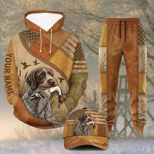 Maxcorners Duck Hunting German Shorthaired Pointer American Flag Tan Personalized 3D Shirts