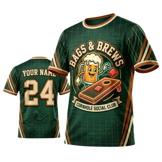 Maxcorners Cornhole Bags And Beer Vintage Green Personalized Name 3D Unisex Shirt
