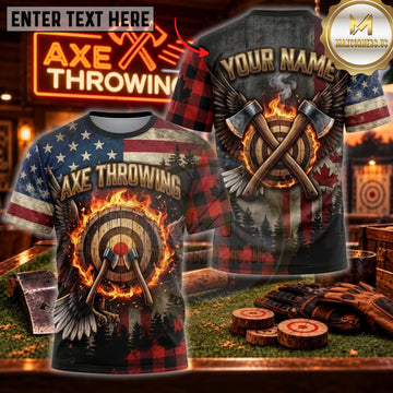 Maxcorners Axe Throwing Burning Orange Axe Target Personalized Name 3D Unisex Shirt