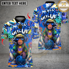 Maxcorners  Never Give Up Funky Monkey Graffiti Bowling Multicolor Customized Name, Team Name 3D Shirts