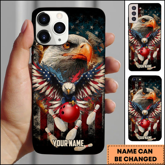 Maxcorners Bowling Vintage American Eagle Flag Personalized Name 3D Phone Case