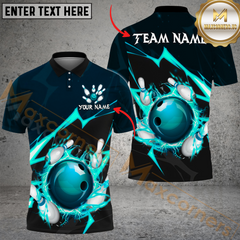 Maxcorners Thunder Strike Down Bowling Jersey Multicolor Option Customized Name, Team Name 3D Polo Shirt