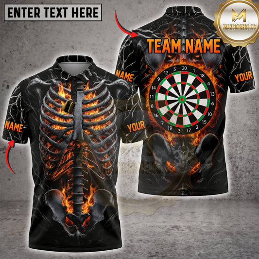Maxcorners Darts Flaming Skeleton Classic Dartboard Personalized Name 3D Unisex Shirt