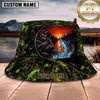 Maxcorners Fishing Red Black Camo Fishing Design with Splash Personalized Name 3D Bucket Hat (13 Fish Species)