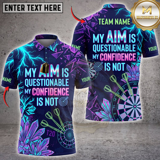 Maxcorners Darts Purple Neon My Aim Is Questionable My Confidence Is Not Personalized Name 3D Unisex Shirt