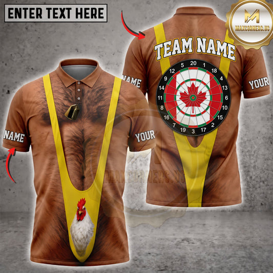 Maxcorners Darts Funny Caveman Yellow Tie Canadian Maple Leaf Dartboard Personalized Name 3D Unisex Shirt