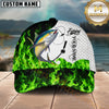 Maxcorners Fishing Water Green Flame Multi Options Personalized Name 3D Cap (12 Fish Species)