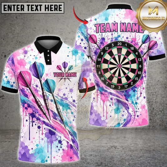 Maxcorners Darts Abstract Pastel Paint Splatter Watercolor Flying Darts Target Board Graphic Multicolor Customized Name, Team Name 3D Shirts