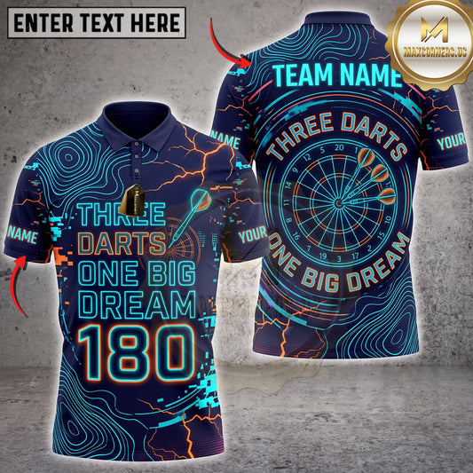 Maxcorners Darts Blue Lightning Three Darts Big Dreams 180 Personalized Name 3D Unisex Shirt