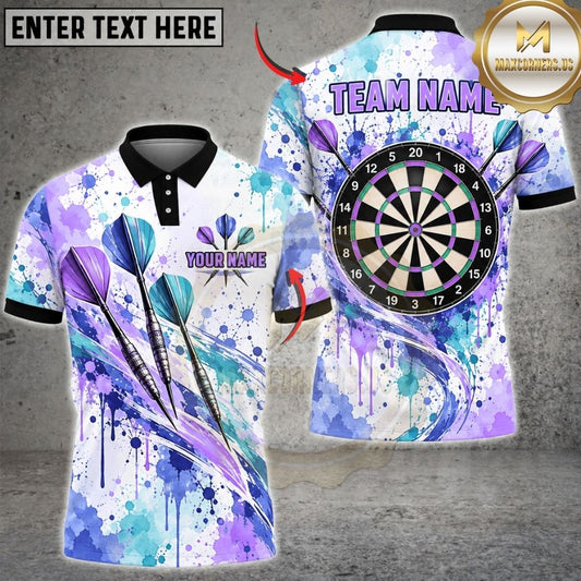 Maxcorners Darts Abstract Pastel Paint Splatter Watercolor Flying Darts Target Board Graphic Multicolor Customized Name, Team Name 3D Shirts