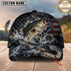 Maxcorners Fishing Graphic Monochromatic US Flag Water Splash Customized Name 3D Cap