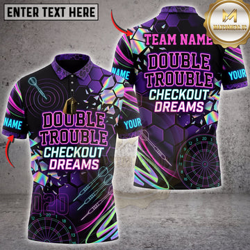 Maxcorners Darts Purple Neon Double Trouble Checkout Dreams Personalized Name 3D Unisex Shirt