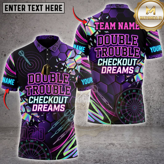 Maxcorners Darts Purple Neon Double Trouble Checkout Dreams Personalized Name 3D Unisex Shirt
